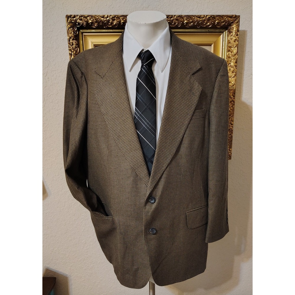 Lana Moda Mens 43R Blazer Fine Italian Fabric Brown Houndstooth Sport Coat
